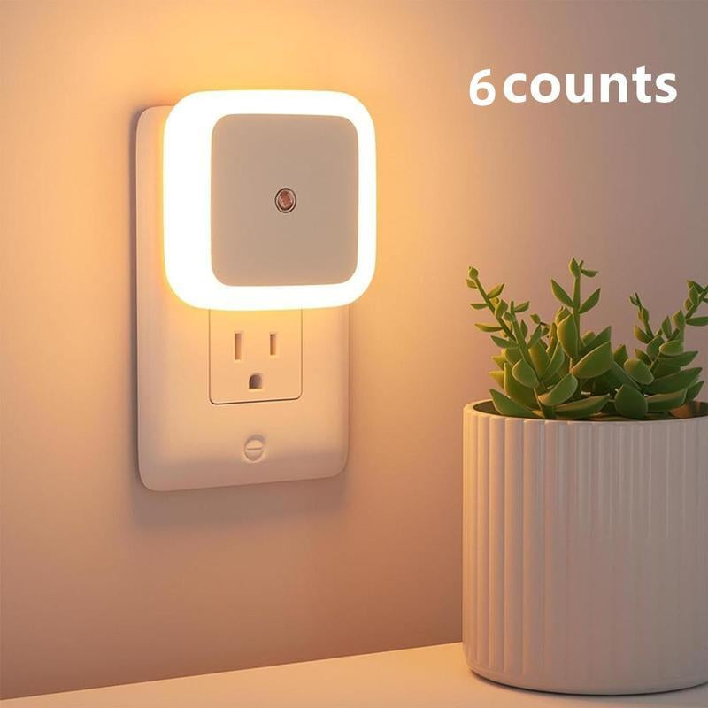 LED Night Light Set - 6 Counts, Energy Efficient 3000K Warm Glow, Smart Sensor, Plug-And-Play, Ideal for Room, Hallway, Lights Bedrooms, Bathroom, Kitchens Plug-In Night Light Ambient Light Indoor Lighting Lamps Lamp Cool Gadgets Wall Lights