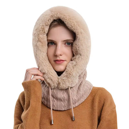 Women 3 In1 Knitted Caps Winter Warmer Unisex Hooded Hat Neck Collar Scarf Cap for Men&Women Ski Beanie Hats Cold Hat Balaclava