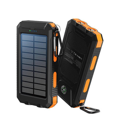 Solar Portable Charger 10000Mah - Dual USB Output, LED Torch & Compass, IP65 Waterproof for Camping & Hiking
