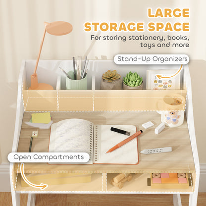 Desk And Chair Set With Storage And Shelves, For Bedroom & Study Room, Gift For 3-8 Years Old, Natural Wood