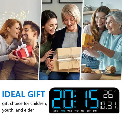 Decorative Digital Dual Alarm Clock for Bedroom, 10" LED Digital Wall Clock, Multi-Function Large Display Desk Clock with Temperature, Adjustable Brightness & Countdown Timer, 12/24H Display Modern Wall Clock Digital Light Set, Halloween Home Decor, Gifts