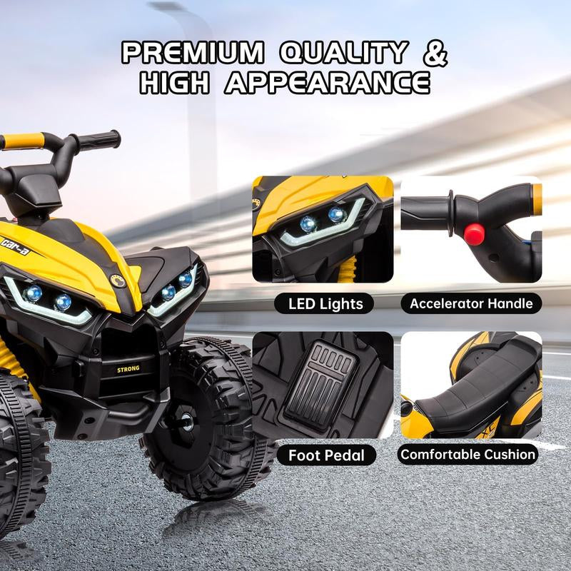 【GARVEE】12V Quad ATV 4 Wheeler with Music and LED Lights for Young Riders, Available in Multiple Colors Including Yellow, White, Red, Pink, Black, and Blue, Providing a Safe and Enjoyable Riding Experience