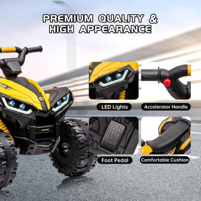 【GARVEE】12V Quad ATV 4 Wheeler with Music and LED Lights for Young Riders, Available in Multiple Colors Including Yellow, White, Red, Pink, Black, and Blue, Providing a Safe and Enjoyable Riding Experience