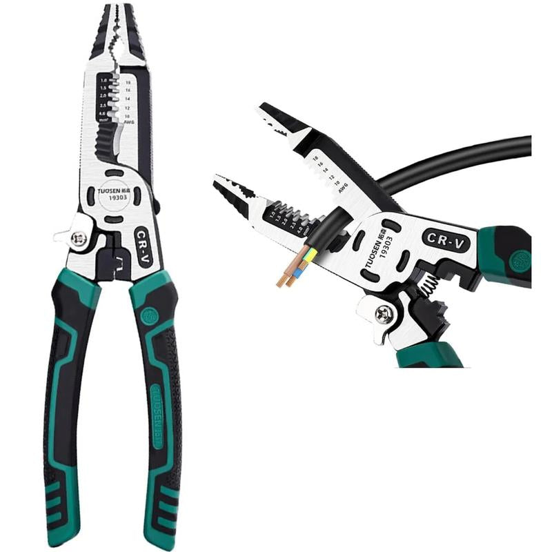 1Pcs 10-In-1 Wire Stripper Tool,Wire Strippers,Cable Cutters,Cr-V Multifunctional Plier with Wire Stripper Crimper Side Cutter, Shearing,Screw Gripping Pliers for Electric Cable
