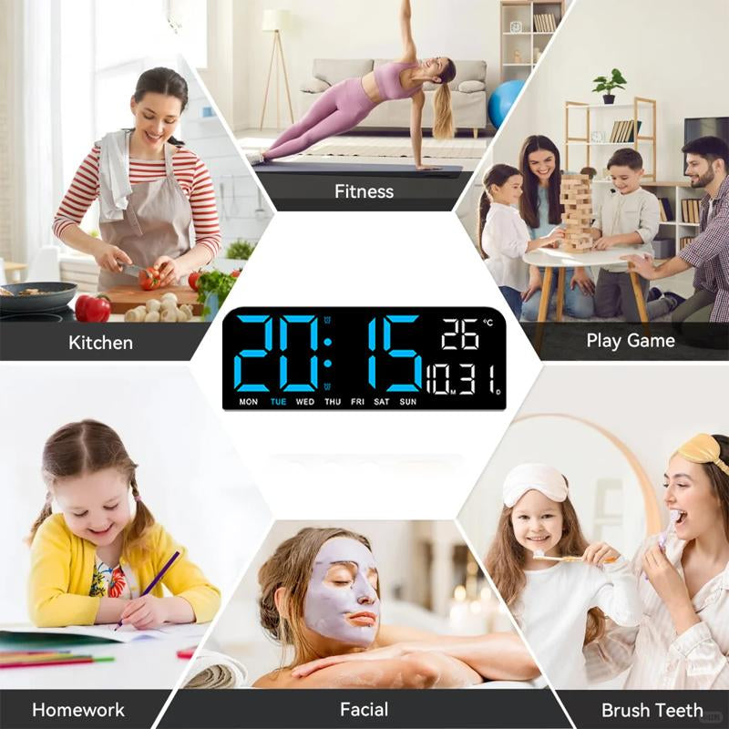 Decorative Digital Dual Alarm Clock for Bedroom, 10" LED Digital Wall Clock, Multi-Function Large Display Desk Clock with Temperature, Adjustable Brightness & Countdown Timer, 12/24H Display Modern Wall Clock Digital Light Set, Halloween Home Decor, Gifts