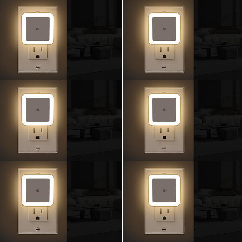 LED Night Light Set - 6 Counts, Energy Efficient 3000K Warm Glow, Smart Sensor, Plug-And-Play, Ideal for Room, Hallway, Lights Bedrooms, Bathroom, Kitchens Plug-In Night Light Ambient Light Indoor Lighting Lamps Lamp Cool Gadgets Wall Lights